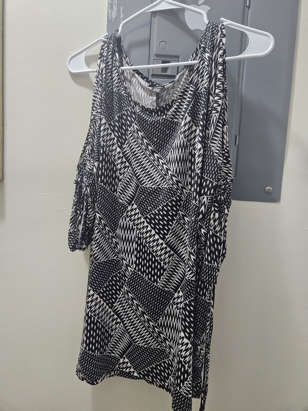 Style & Co. Black and White One-Shoulder Geometric Dress